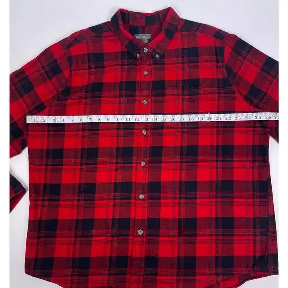 Eddie Bauer Red Black Plaid Flannel Button Up Shirt Men’s 2XL - Picture 7 of 8